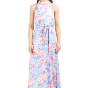 Nicole Miller New York Tie Neck Keyhole Halter Long Length Maxi Dress NWT